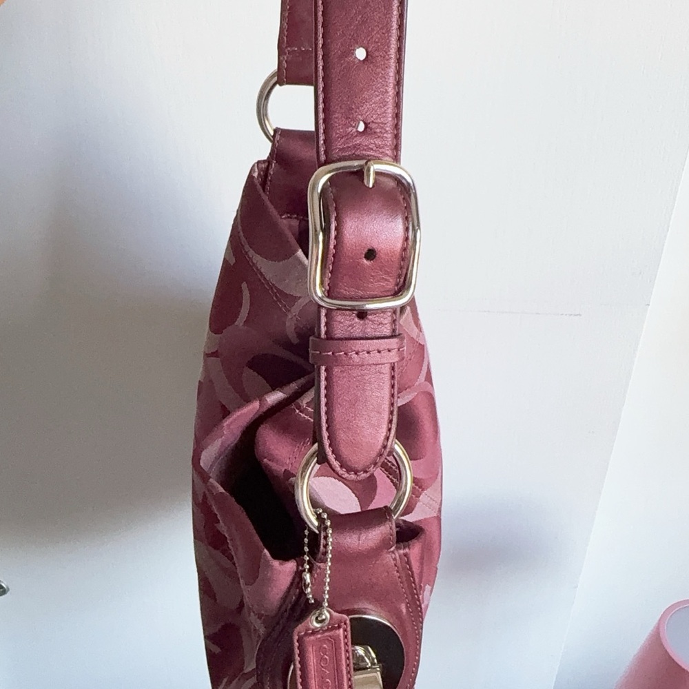 Coach Signature Hobo Shoulder Bag in Pink and Burgundy - Picture 10 of 16